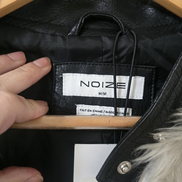 Noize Faux Fur With Faux Leather Trim Full Zip Up Jacket New Size M - Picture 5 of 8